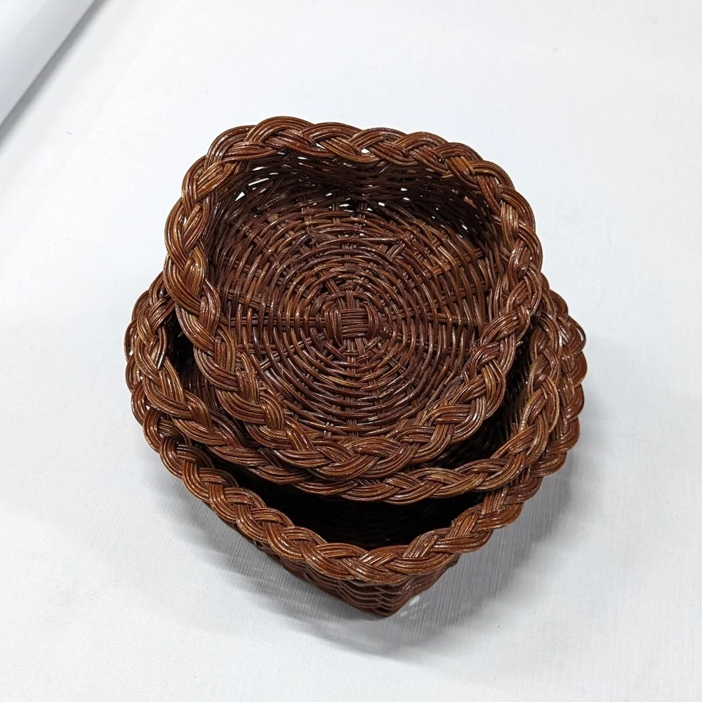 Cottagecore Vintage Wicker Heart Nesting Baskets Set of 3 Wall Decor Boho‎